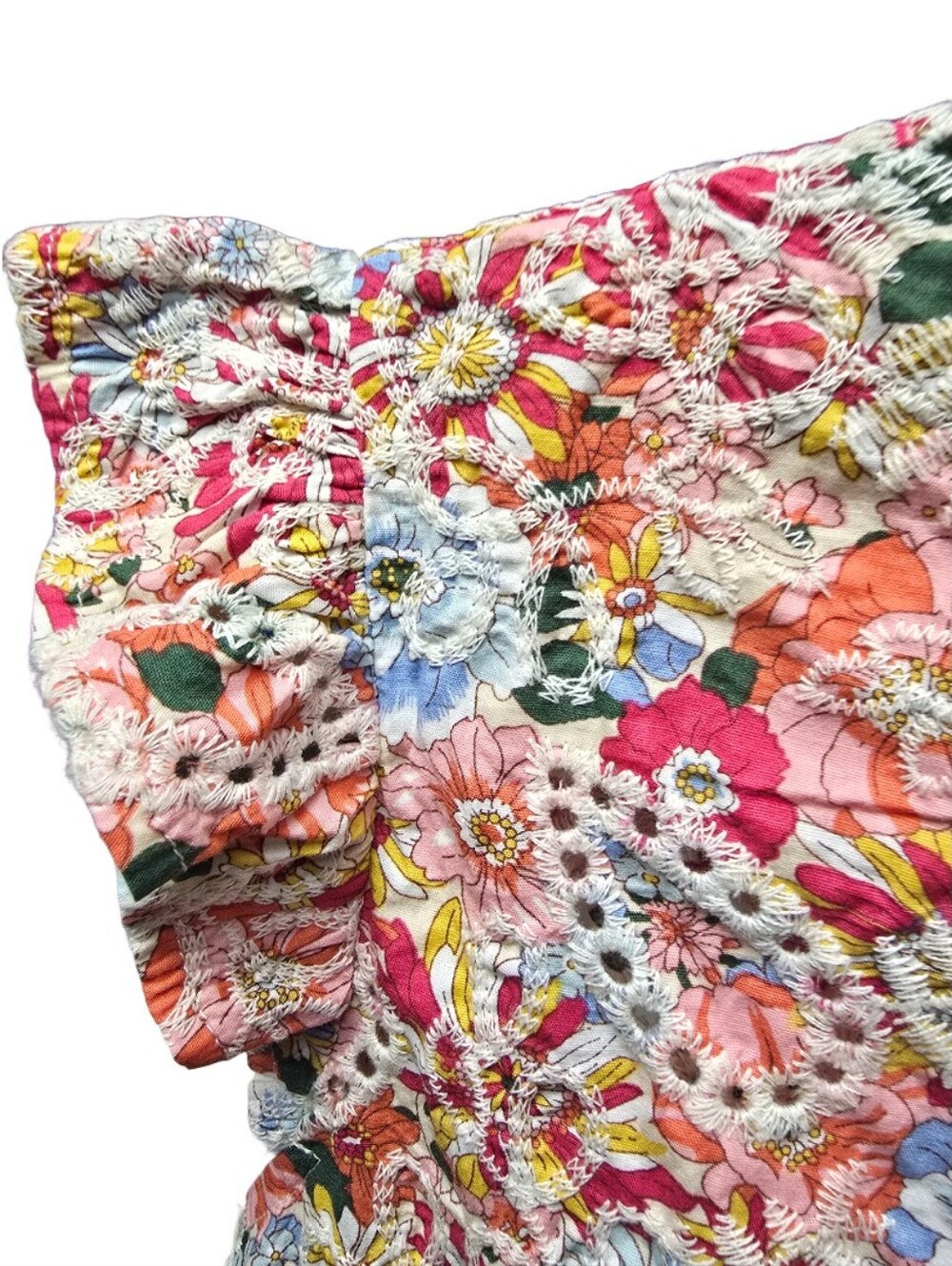 Solitaire Anthropologie Embroidered Eyelet Floral Top M Pink Sleeveless Sz.L - Picture 4 of 7